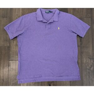 Polo Ralph Lauren Men Purple Polo Shirt Size 2XL Yellow Pony Short Sleeve Cotton